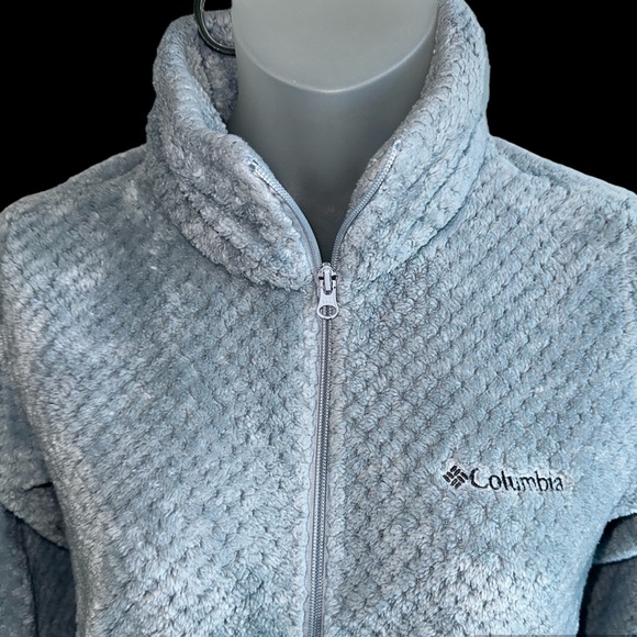 Columbia Fleece jacket dusty blue pockets full zipper high adjustable collar L - Picture 1 of 15